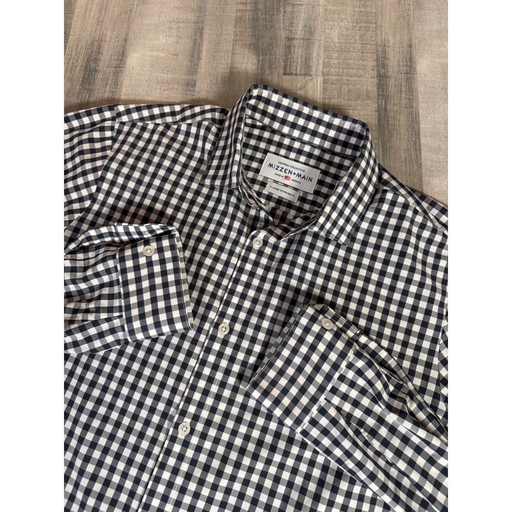 Mizzen+Main Leeward Gingham Shirt XL Standard Black White Stretch Perform 20302